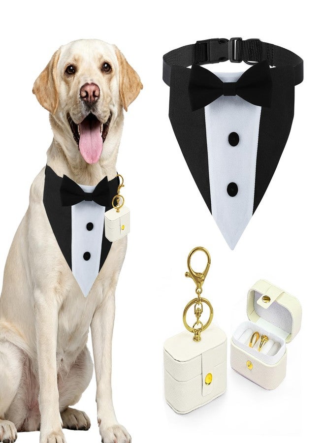 COSLANLEE Dog Wedding Collar Outfit 2pcs Set Include Dog Tuxedo Attire and Mini Pet Ring Bearer Holder Pouch Box for for Proposal Engagement Wedding Ceremony Party(L) - Image 1